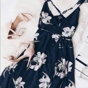 Lulu’s Blue Floral Print High Low Wrap Dress
